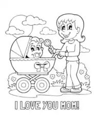 Free Download PDF Books, Mothers Day I Love You Mom Baby Pram Coloring Template