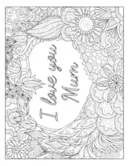 Mothers Day I Love You Mum Doodle Teens Coloring Template