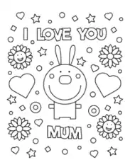 Free Download PDF Books, Mothers Day I Love You Mum Rabbit Coloring Template