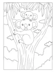 Mothers Day Koala Mom Baby Gum Tree Coloring Template
