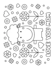 Mothers Day Love You Mom Sheep Cute Coloring Template
