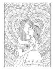 Free Download PDF Books, Mothers Day Mother Daughter Detailed Doodle Teens Coloring Template