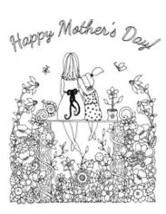 Free Download PDF Books, Mothers Day Mother Daughter Sitting Garden Flowers Coloring Template