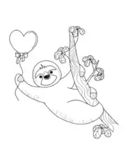 Heart Cute Sloth Heart Balloon Coloring Template