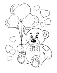 Free Download PDF Books, Heart Cute Teddy Heart Balloons Coloring Template