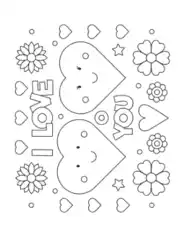 Free Download PDF Books, Heart I Love You Hearts Flowers Coloring Template