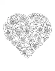 Free Download PDF Books, Heart Made of Roses for Adults Coloring Template
