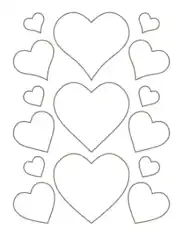 Heart Various Styles Sizes Coloring Template