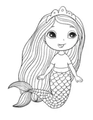 Free Download PDF Books, Mermaid Cute Child Mermaid Coloring Template