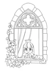 Princess Looking Out Window Cat Vine Coloring Template
