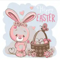 Free Download PDF Books, Easter Cards Cute Bunny Basket Eggs Template