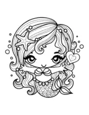 Mermaid Cute Kawaii Style Coloring Template