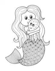 Free Download PDF Books, Mermaid Cute With Octopus Coloring Template