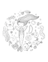 Mermaid Fairy Sea Animals Coloring Template