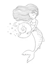 Free Download PDF Books, Mermaid Flowing Hair Star Fish Coloring Template