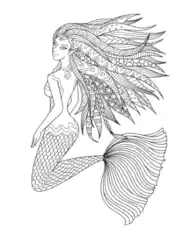 Free Download PDF Books, Mermaid Intricate Pattern For Adults Coloring Template