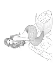 Mermaid Sitting On A Rock Coloring Template