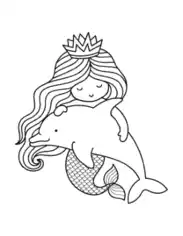 Free Download PDF Books, Mermaid Swimming With Dolphin Cute Coloring Template