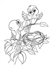 Free Download PDF Books, Cute Birds Tree Nest Spring Coloring Template