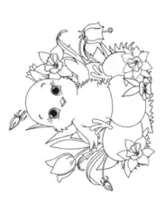 Cute Chick Eggs Flowers Spring Coloring Template