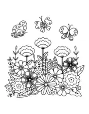 Flowers Butterflies Detailed Spring Coloring Template
