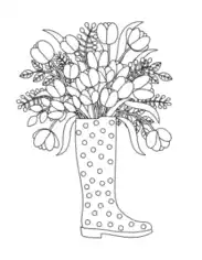 Spotted Rain Boots Flowers Spring Coloring Template
