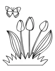 Free Download PDF Books, Tulips Butterfly Spring Coloring Template