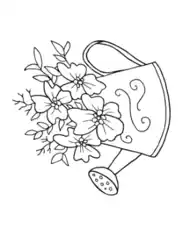 Free Download PDF Books, Watering Can With Flowers Spring Coloring Template