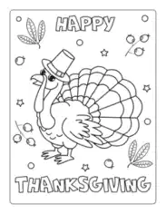 Free Download PDF Books, Thanksgiving Happy Turkey Stars Berries Coloring Template