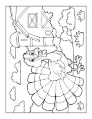 Thanksgiving Turkey Feathers Out Barn Coloring Template