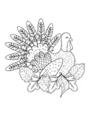 Thanksgiving Turkey In Leaves Coloring Template