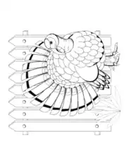 Turkey In Front Of Fence Coloring Template