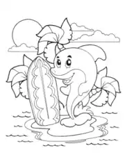 Free Download PDF Books, Cute Island Surfing Dolphin Summer Coloring Template