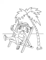 Free Download PDF Books, Girl On Beach Deckchair Palm Tree Summer Coloring Template