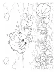 Free Download PDF Books, Girl Swimming Beach Summer Coloring Template