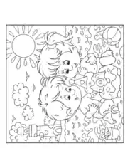 Kids On Beach Sandcastle Summer Coloring Template