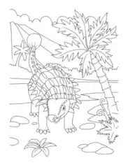 Ankylosaurs Near Volcano And Trees Dinosaur Coloring Template