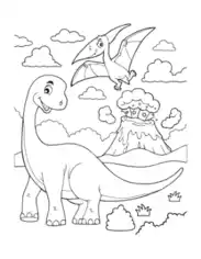 Free Download PDF Books, Cartoon Brachiosaurus With Volcano Dinosaur Coloring Template