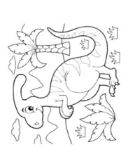 Cartoon Parasaurolophus Ferns Dinosaur Coloring Template