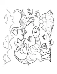 Free Download PDF Books, Cartoon Theropods With Nest Of Eggs Dinosaur Coloring Template