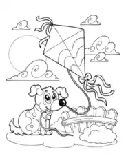Free Download PDF Books, Puppy Flying Kite Dog Coloring Template