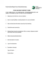 Food Incident Report Form Template