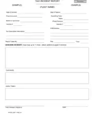 Sample Taxi Incident Report Form Template