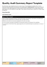Quality Audit Summary Report Template