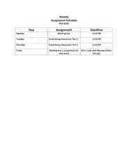 Free Download PDF Books, Weekly Assignment Schedule Template