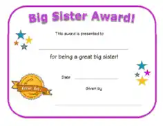 Free Download PDF Books, Big Sister Award Certificate Template
