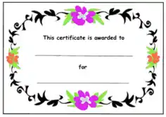 Kids Award Certificate Color Flowers and Black Leaves Template