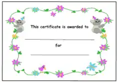 Free Download PDF Books, Kids Award Certificate Koalas and Flowers Template