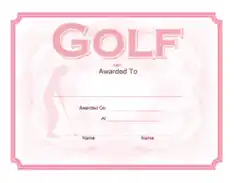 Pink Golf Award Certificate Template