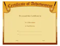 Field Hockey Certificate Achievement Template